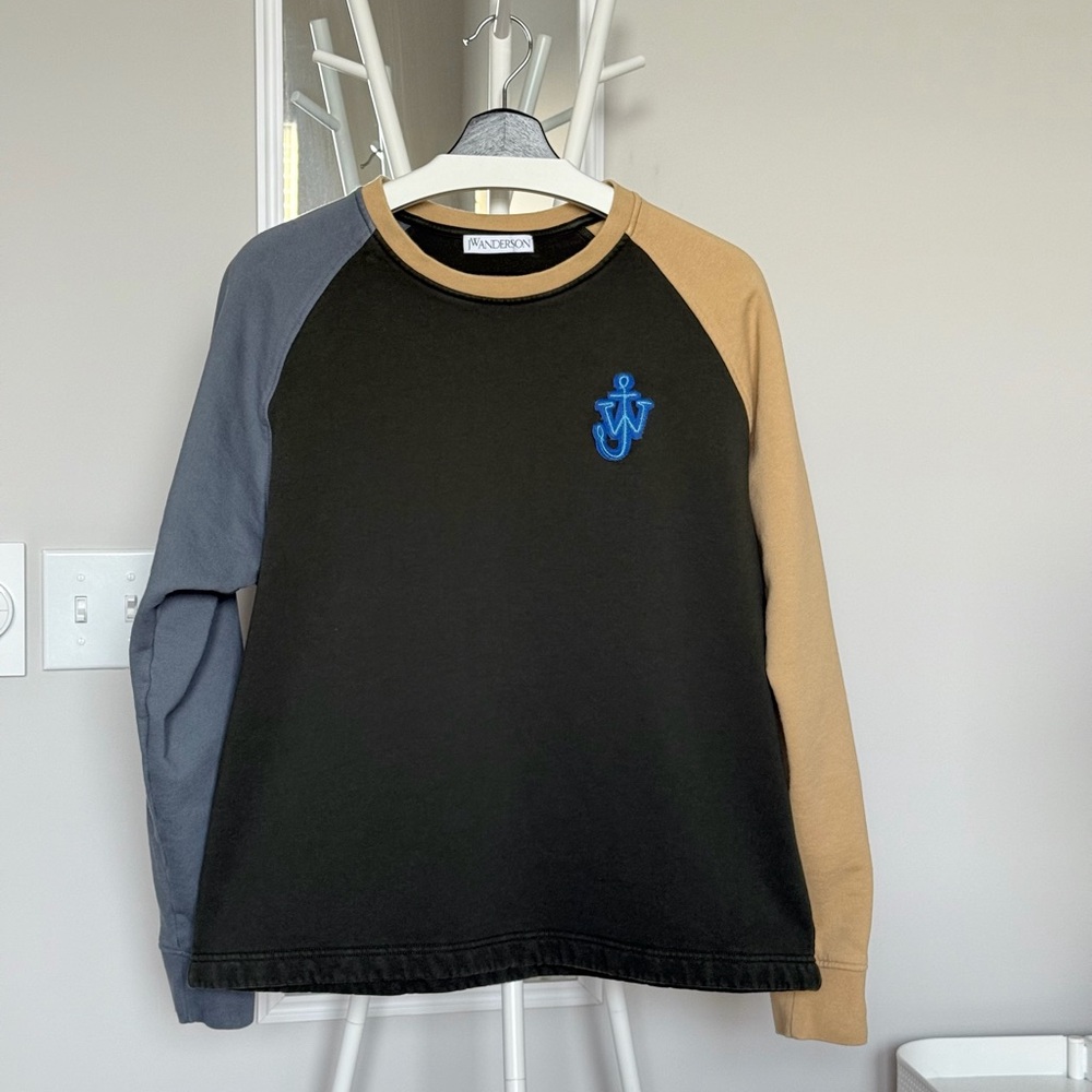 JW ANDERSON  Logo Patch Color Block Sweatshirt (Blue Green Khaki)